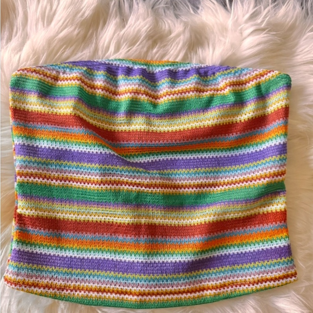 SHEIN Boho Bandeau Tube Top Strapless Knit Crop Y2K Summer Size Large - Picture 7 of 14